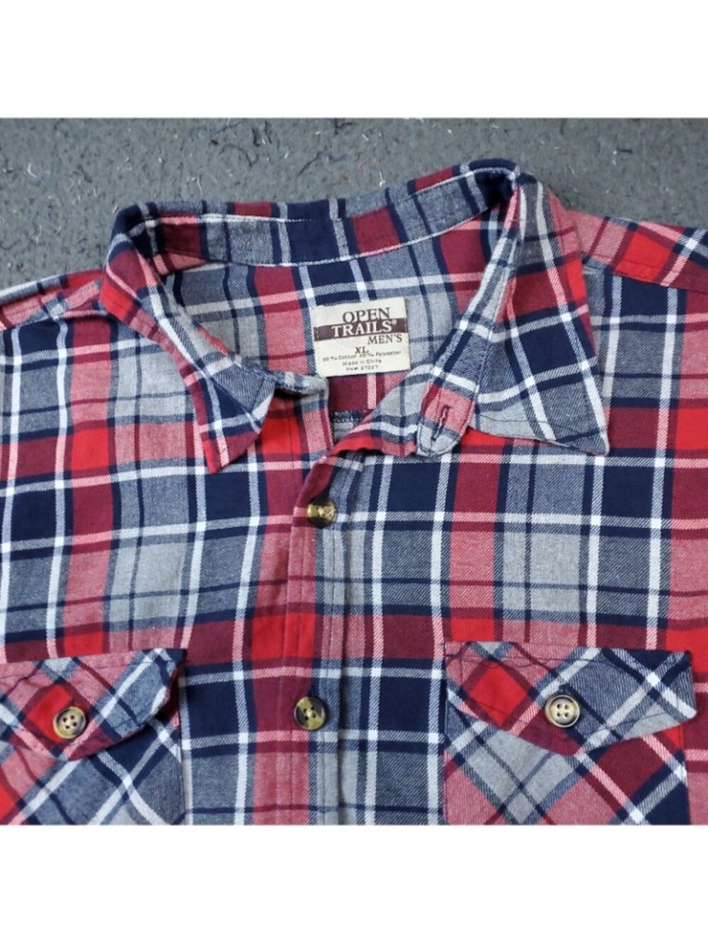 Open Trails Shirt Mens XL Extra Large Long Sleeve Button Red Plaid Hike Camp